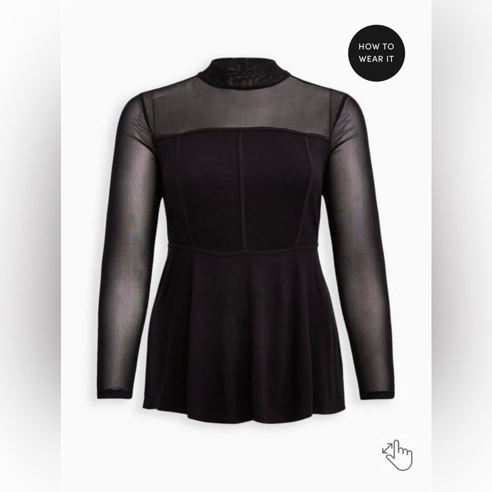 High Neck Mesh Long Sleeve Corset Fit & Flare babydoll peplum Top Sexy Size 3 - Picture 4 of 5